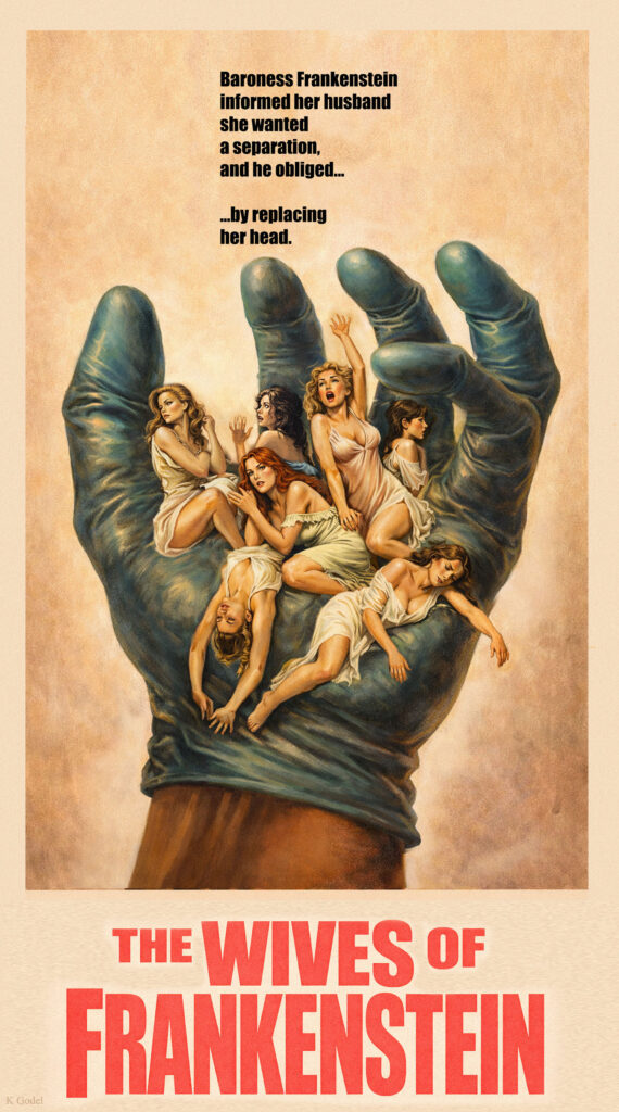 Illustration of film poster concept showing women in a giant gloved hand.